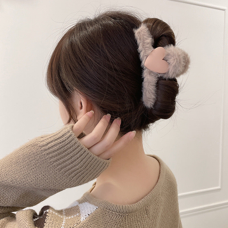 Heart-Shaped Plush Hair Clip